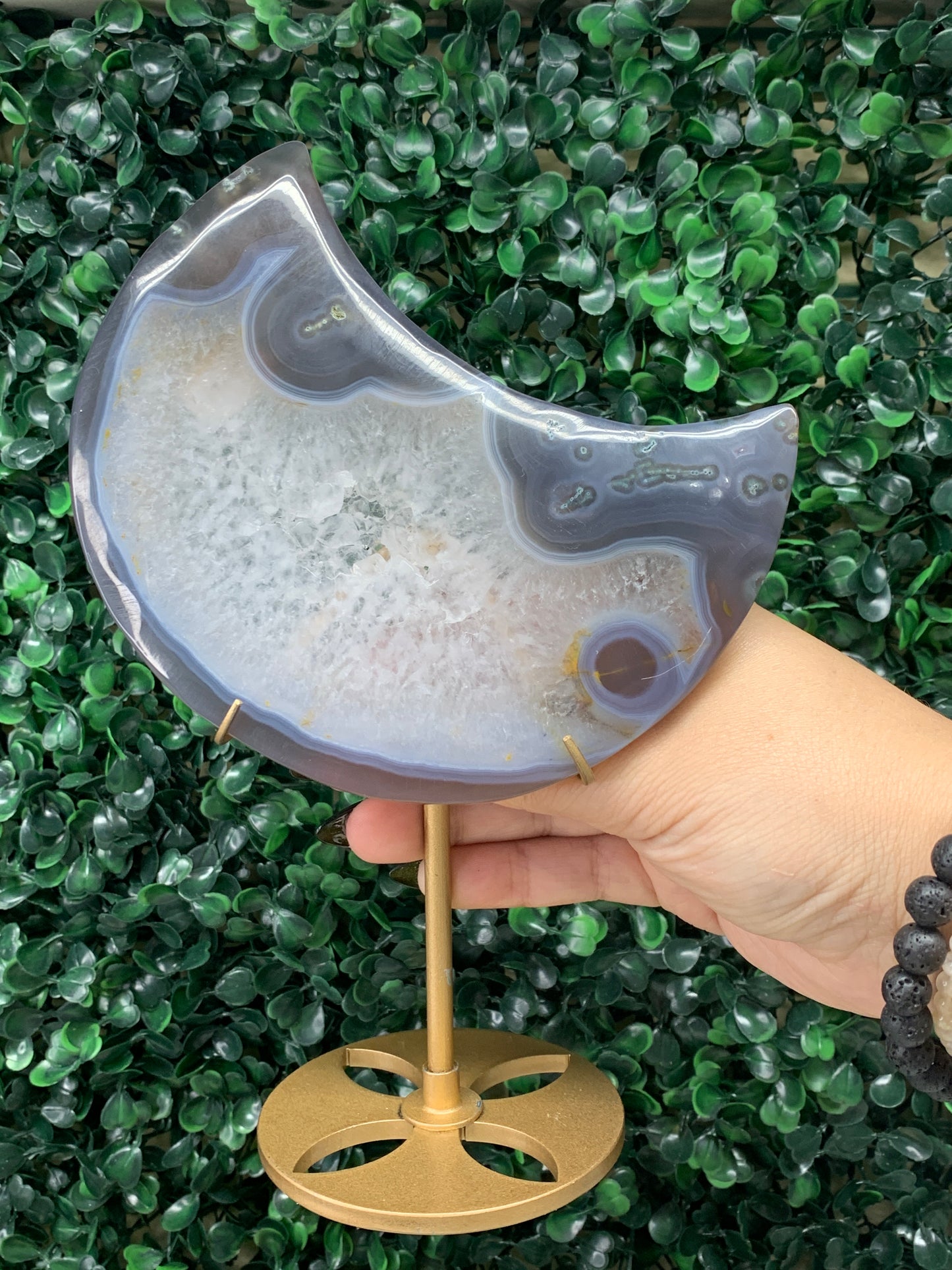 Moss Agate Moon & Stand