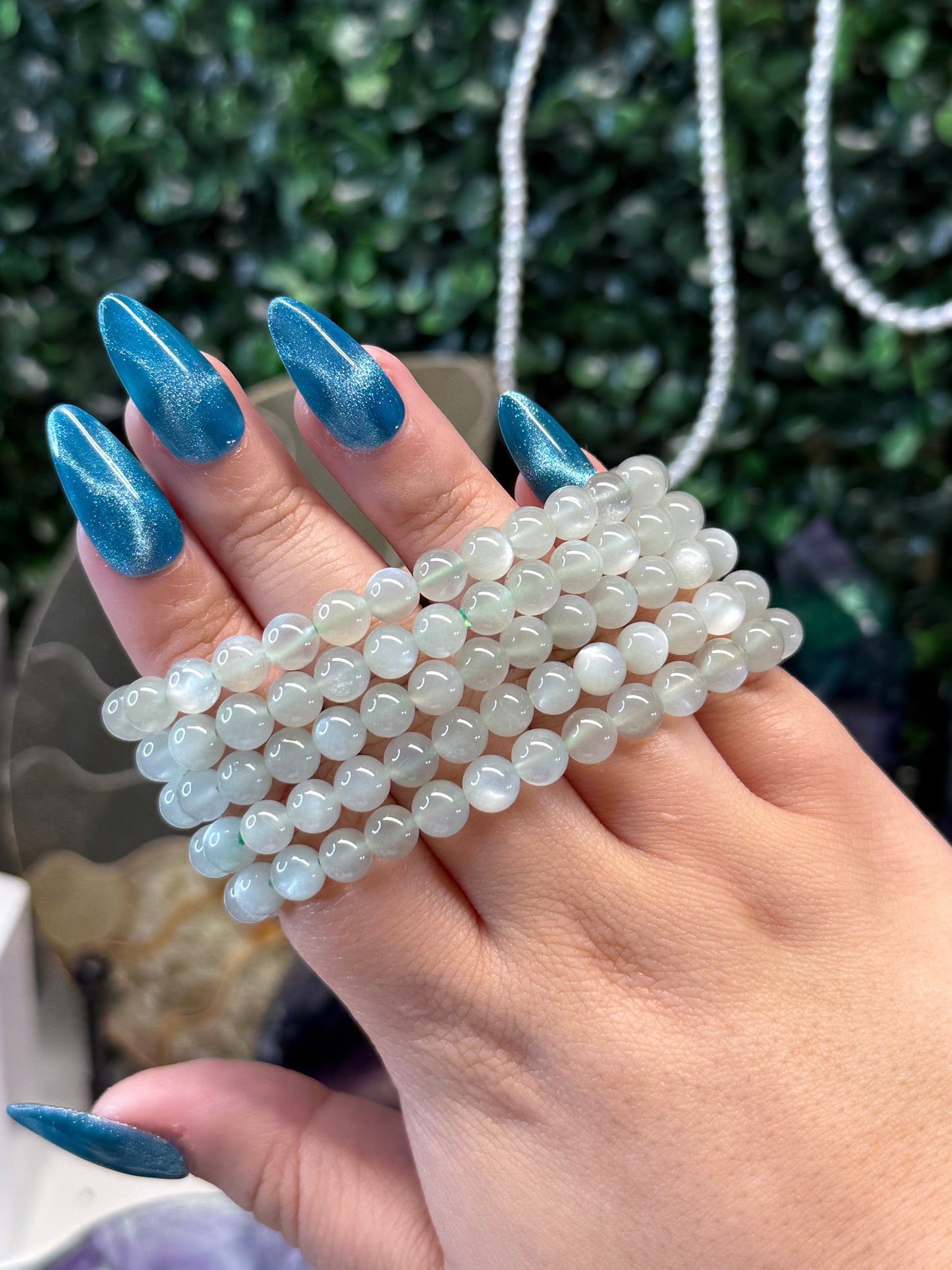 Green Moonstone Bracelets - 7mm (flashy)