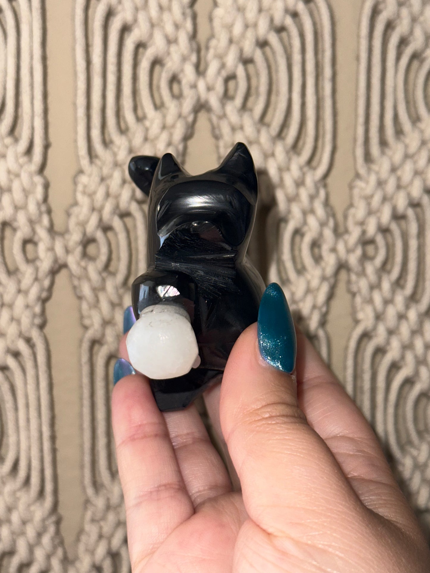 Black Marble Cats with Onyx Yarn Ball - Intuitively Chosen (Ball is glued on)