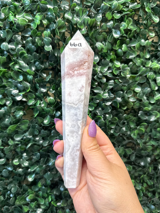 Pink Amethyst x Flower Agate Wands with stands