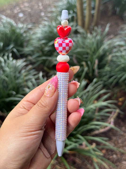 Checkered Heart Pens - Rhinestones