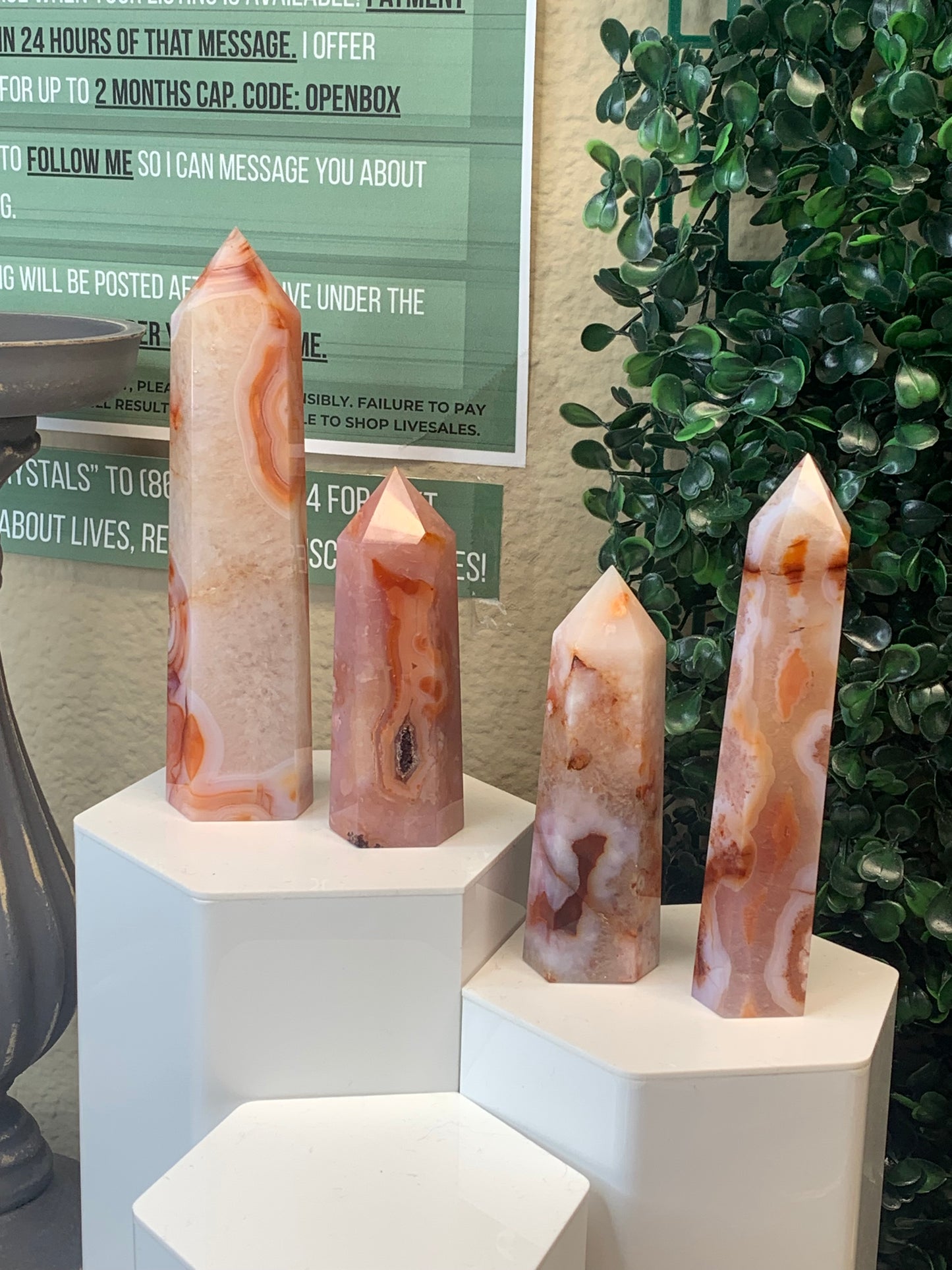 Pink Carnelian x Flower Agate Towers