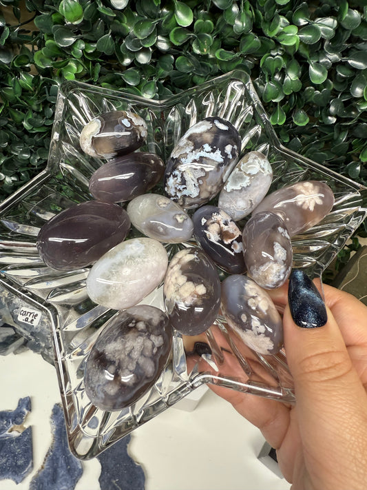 Black Flower Agate Tumbles/Shivas