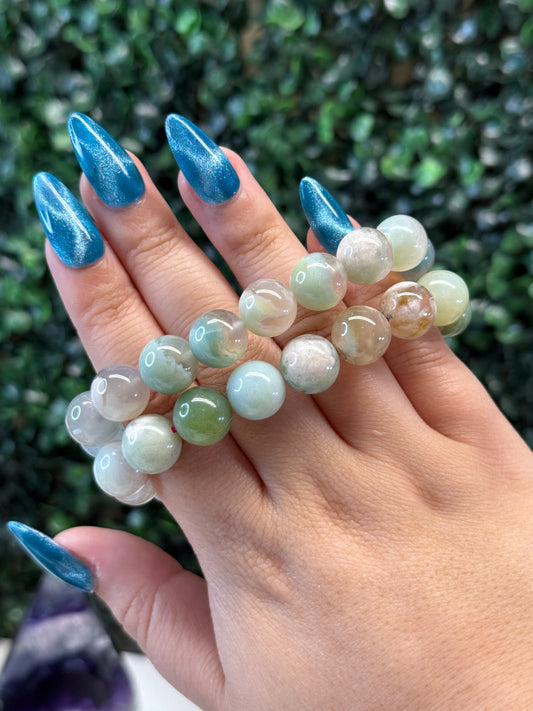 Green Flower Agate Bracelets - 12mm