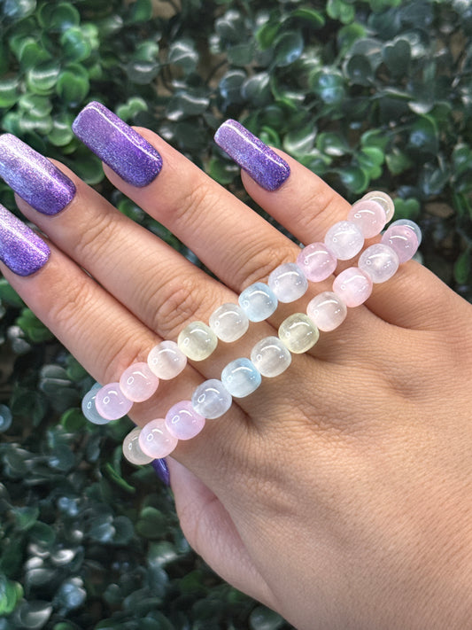 Dyed Selenite Bracelets - 8mm (CAT’S EYE FLASH)