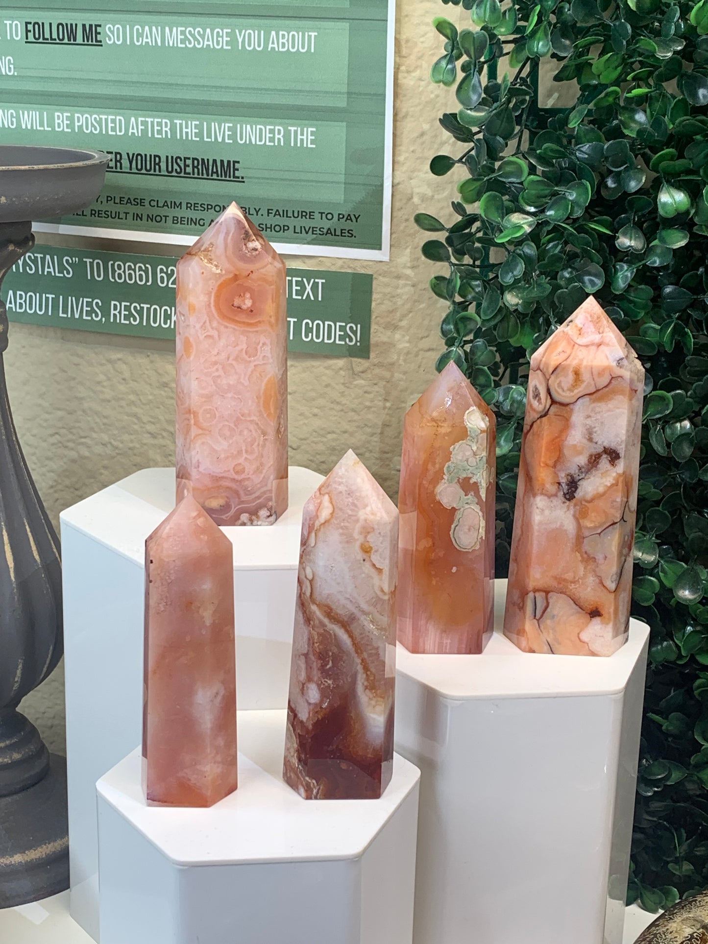Pink Carnelian x Flower Agate Towers