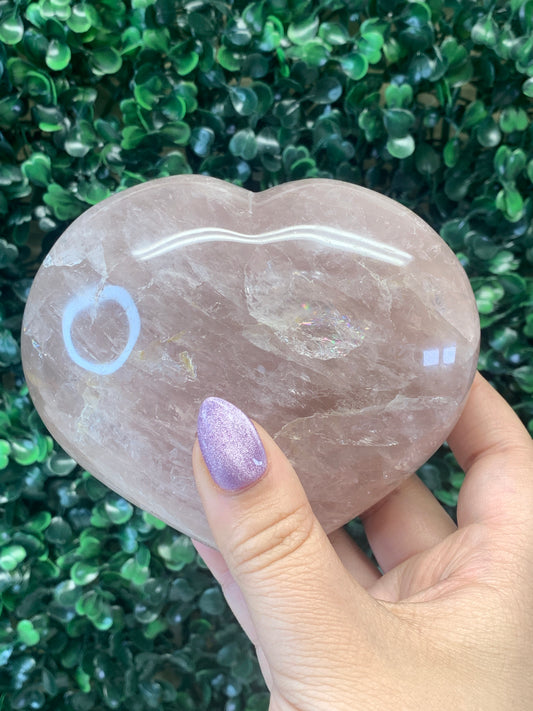 Star Rose Quartz Heart (Full of rainbows) - Has small resin spot