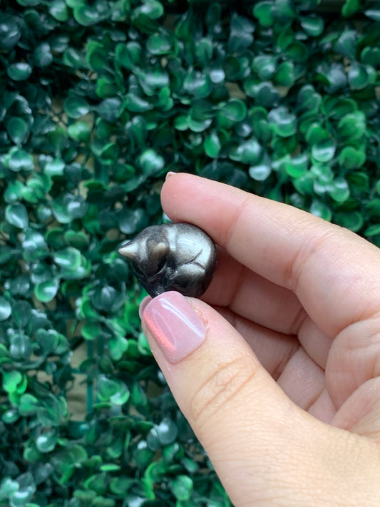 Silver Sheen Obsidian Sleeping Kitty