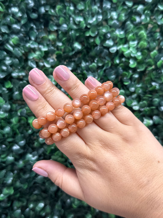 HQ Peach Moonstone x Sunstone Bracelets - 8mm (Very flashy)