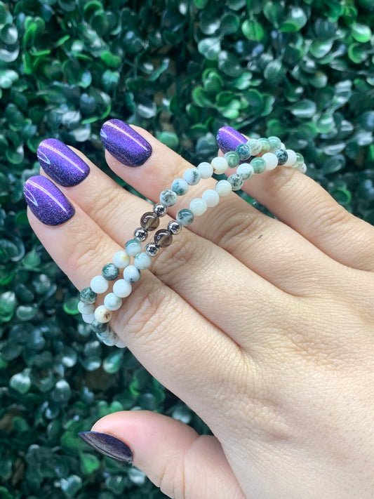 Tree Agate x Smoky Quartz Bracelets - 5mm