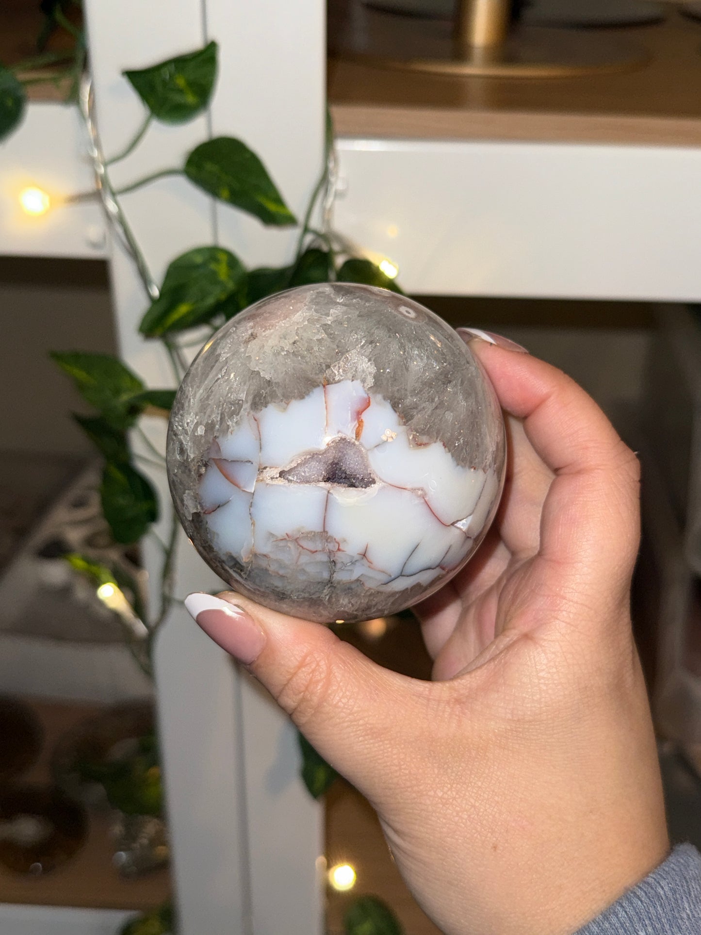Flower Agate x Chlorite in Quartz Sphere - slight imperfections
