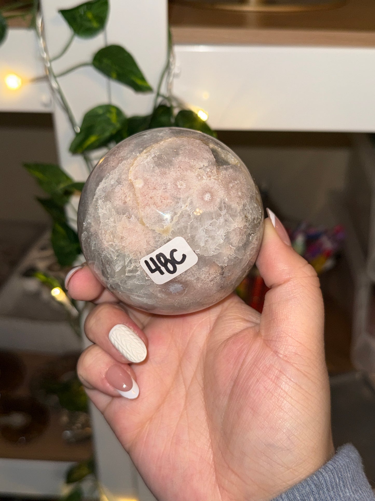 Flower Agate x Chlorite in Quartz Sphere - slight imperfections