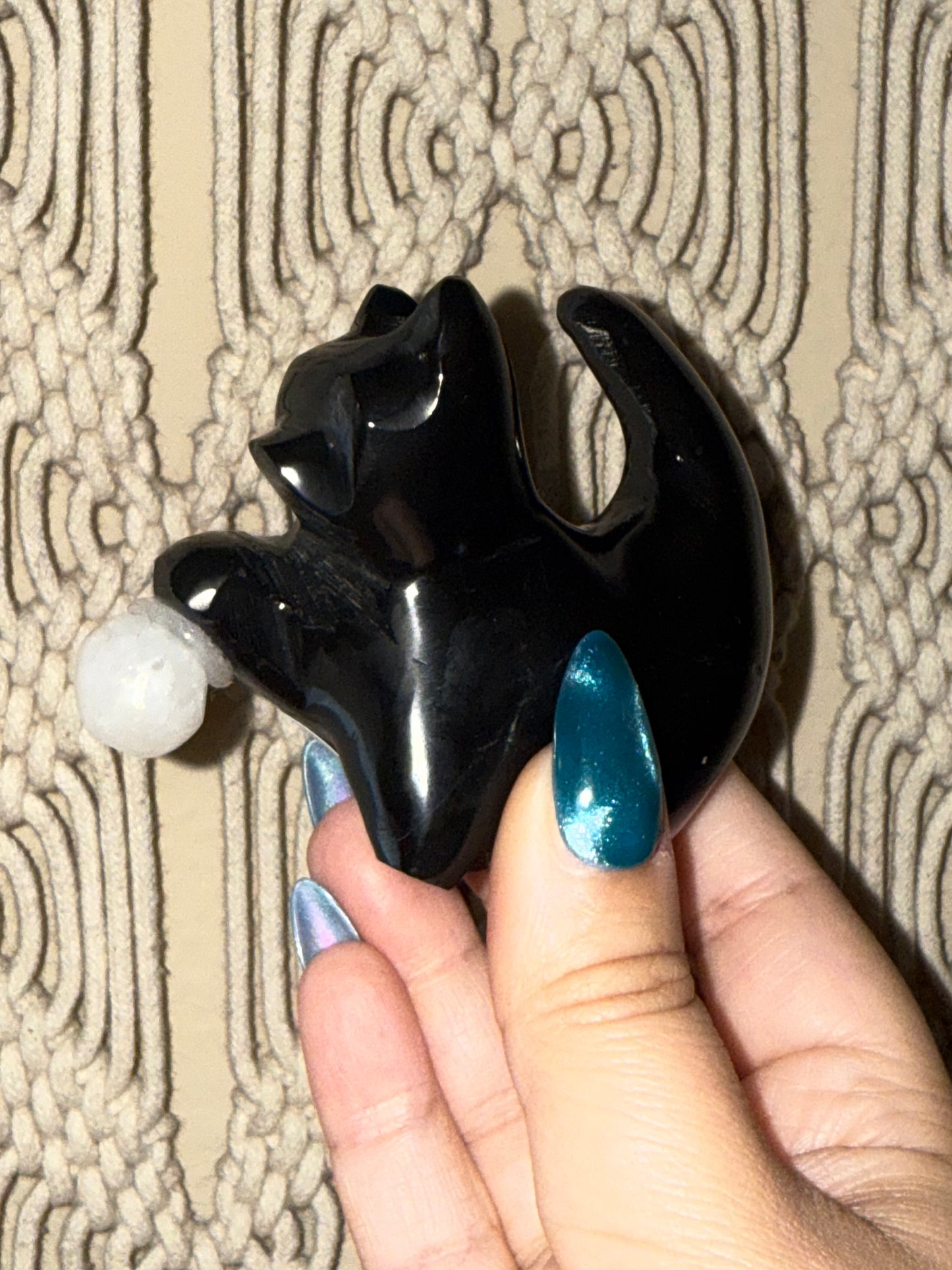 Black Marble Cats with Onyx Yarn Ball - Intuitively Chosen (Ball is glued on)