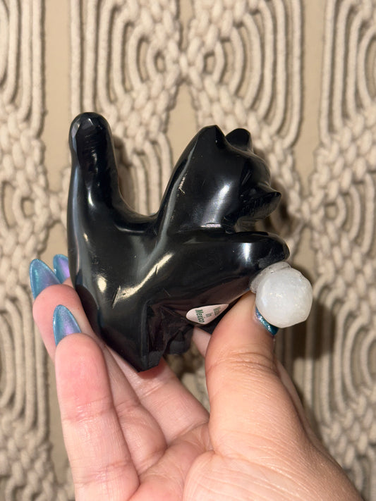 Black Marble Cats with Onyx Yarn Ball - Intuitively Chosen (Ball is glued on)