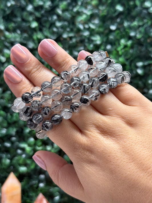 Black Tourmaline in Quartz Bracelets -8mm