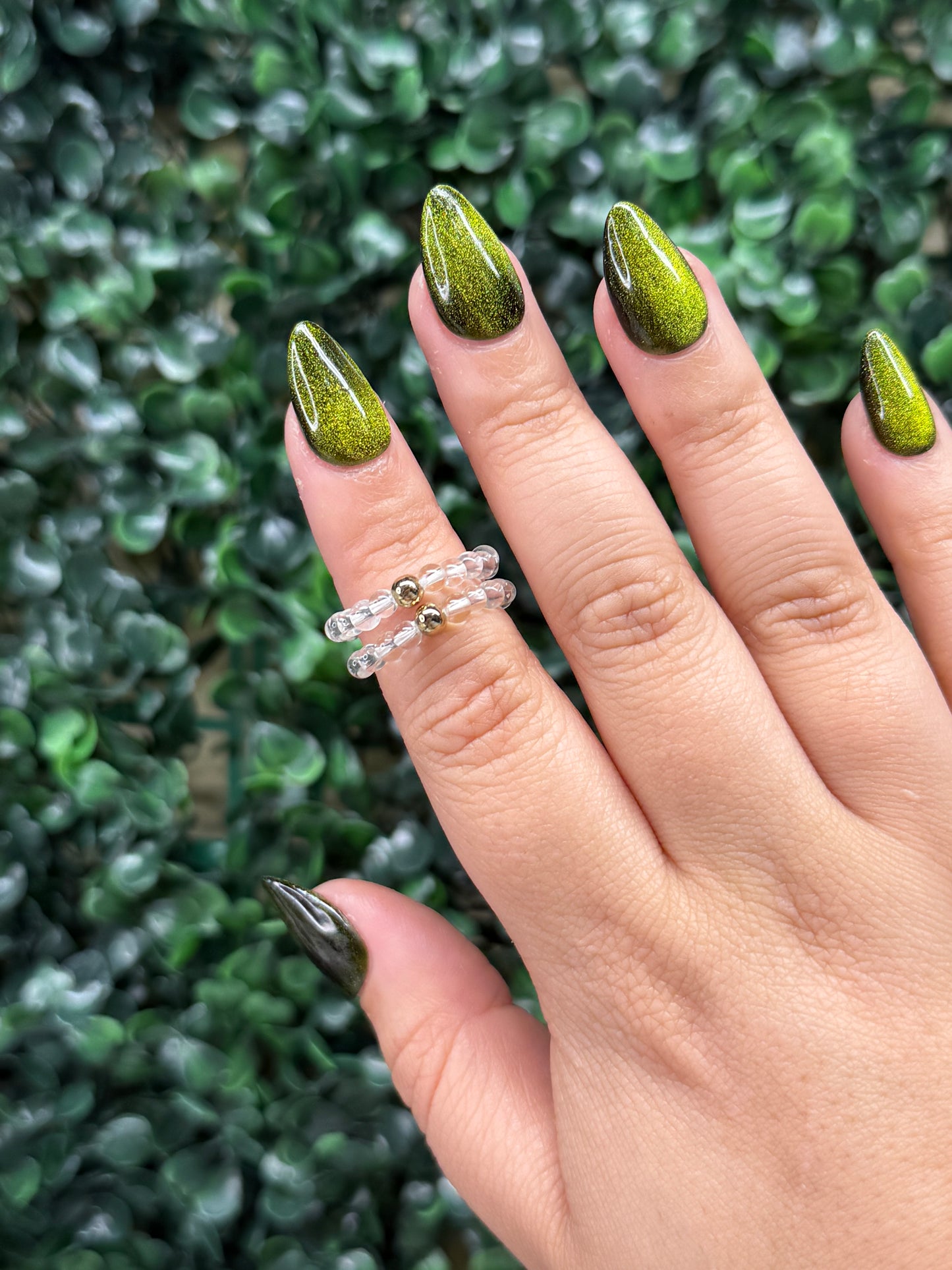 Clear Quartz Beaded Rings with Gold Spacer - (between 7-8 ring size)